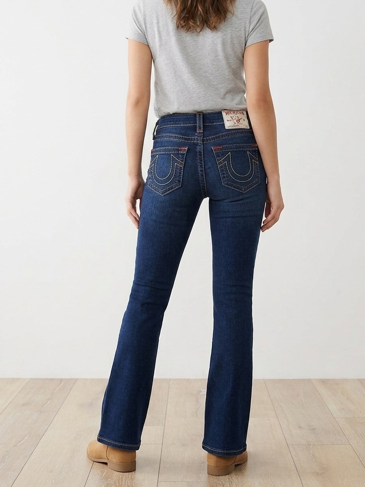 True Religion Becca Mid Rise Bootcut Jeans Big T Horseshoe Pockets - Size 27